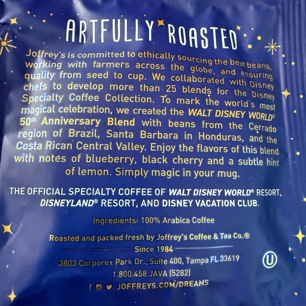 Disney 50th Anniversary Joffrey’s Coffee Packets Set of 8 - Picture 6 of 10